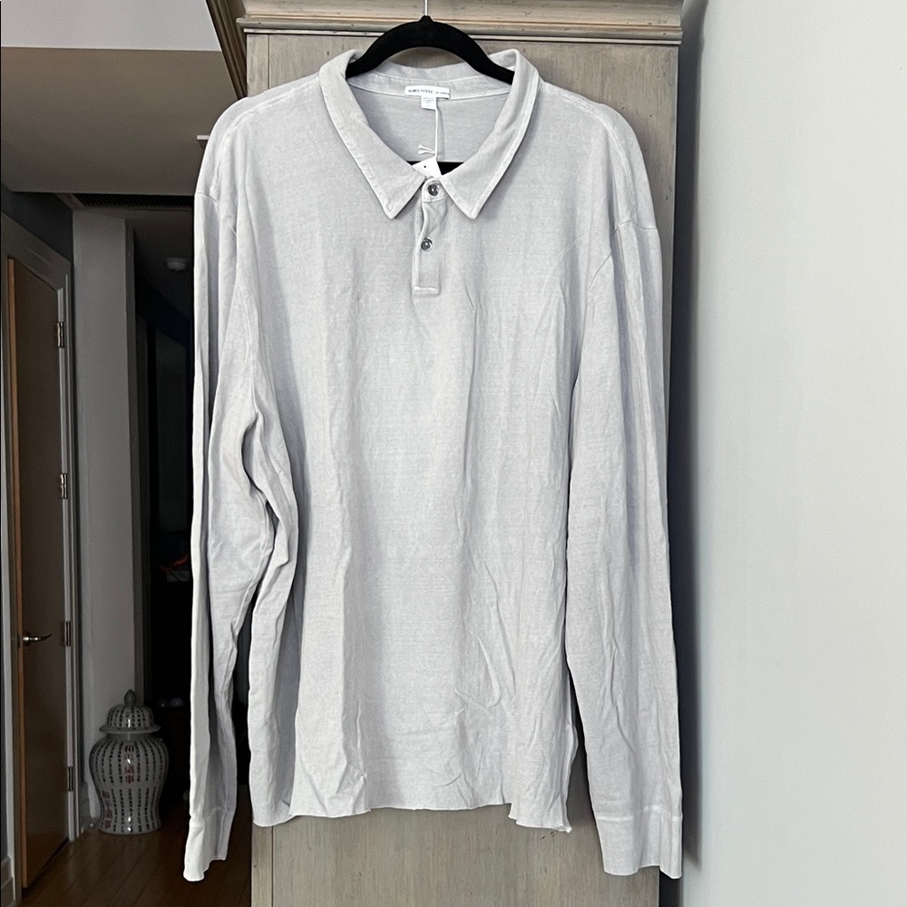 James Perse Men's light Grey Polo long sleeve Shirt